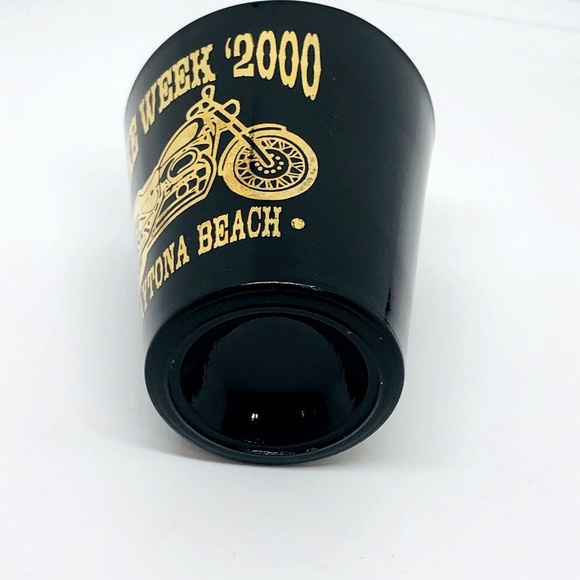 Daytona Beach Bike Week 2000 Shot Glass 2.25" Black Gold Motorcycle Collectible - Picture 5 of 6